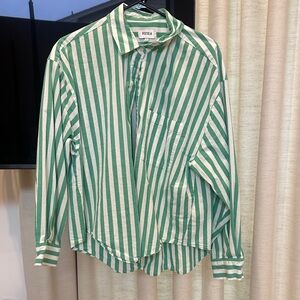 Pistola Green and White Striped Casual Shirt